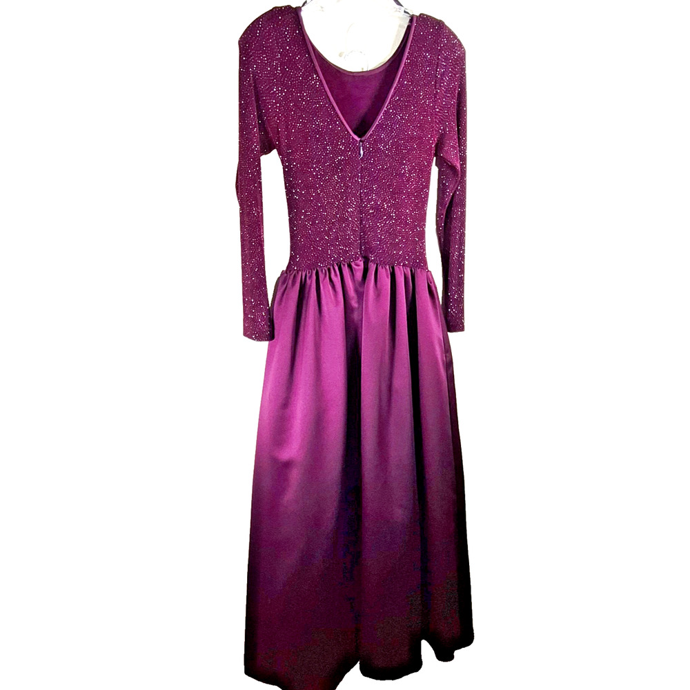 Vintage Scott McClintock Burgundy Sequin Satin Maxi Dress Formal Gown Size 8
